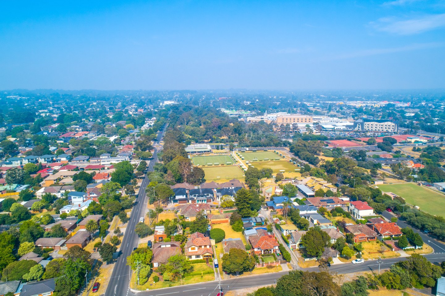 Aerial view of Frankston suburb in South East of Melbourne, Australia